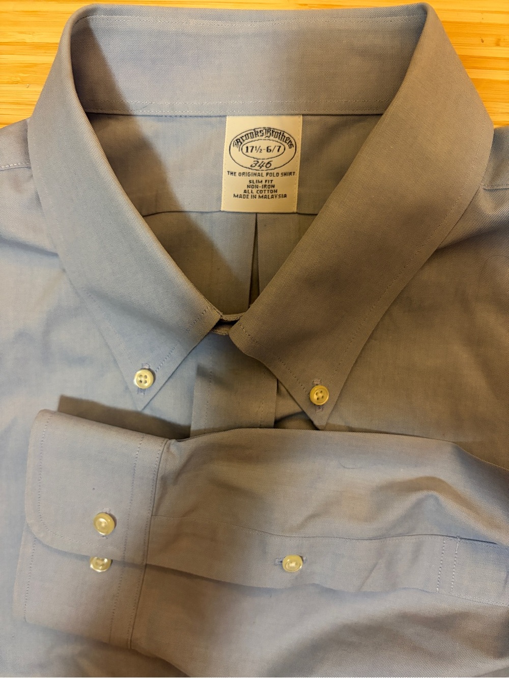Brooks Brothers 346 Men's Light Blue Cotton Button-Down Dress Shirt 17.5-6/7